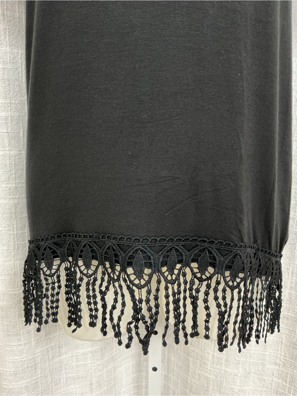 Black Fringe Hem Short Sleeve Women's Top - Picture 2 of 8